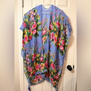 Do Everything In Love Kimono
Wrap Floral Blue Pink Yellow 
With Tassels OS